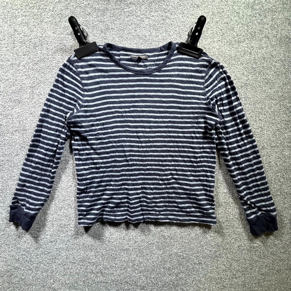 Banana Republic Womens Medium Gray Blue Striped 100% Cotton Long Sleeve T-Shirt